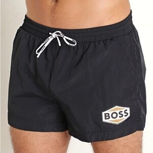 Boss Men's Dark Swim Trunks with Logo